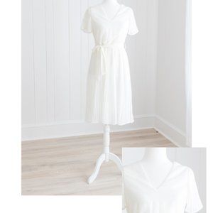 White Pleated Knee Length Dress